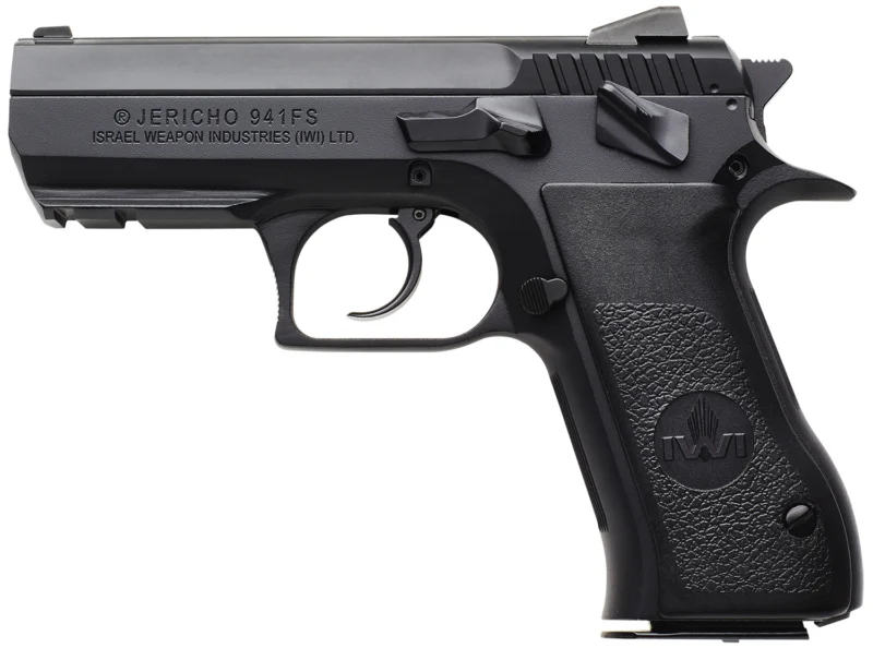 IWI US J941FS910ORP Jericho 941 Mid-Size Frame 9mm Luger 10+1 3.80" Black Chrome Lined Steel Barrel, Black Serrated Steel Slide & Frame w/Beavertail & Picatinny Rail, Black Textured Grips